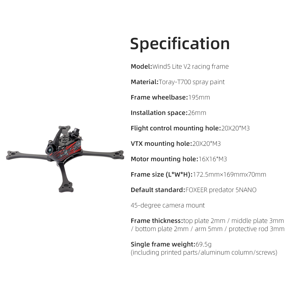 HGLRC-Wind5-Lite-V2-195mm-Radstand-5-Zoll-Rahmen-Kit-fuumlr-RC-FPV-Renn-Drohne-2022851-2